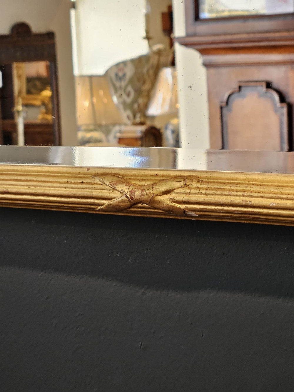 Late Victorian Timber Gilt Mirror with Ribbon Crest View VI