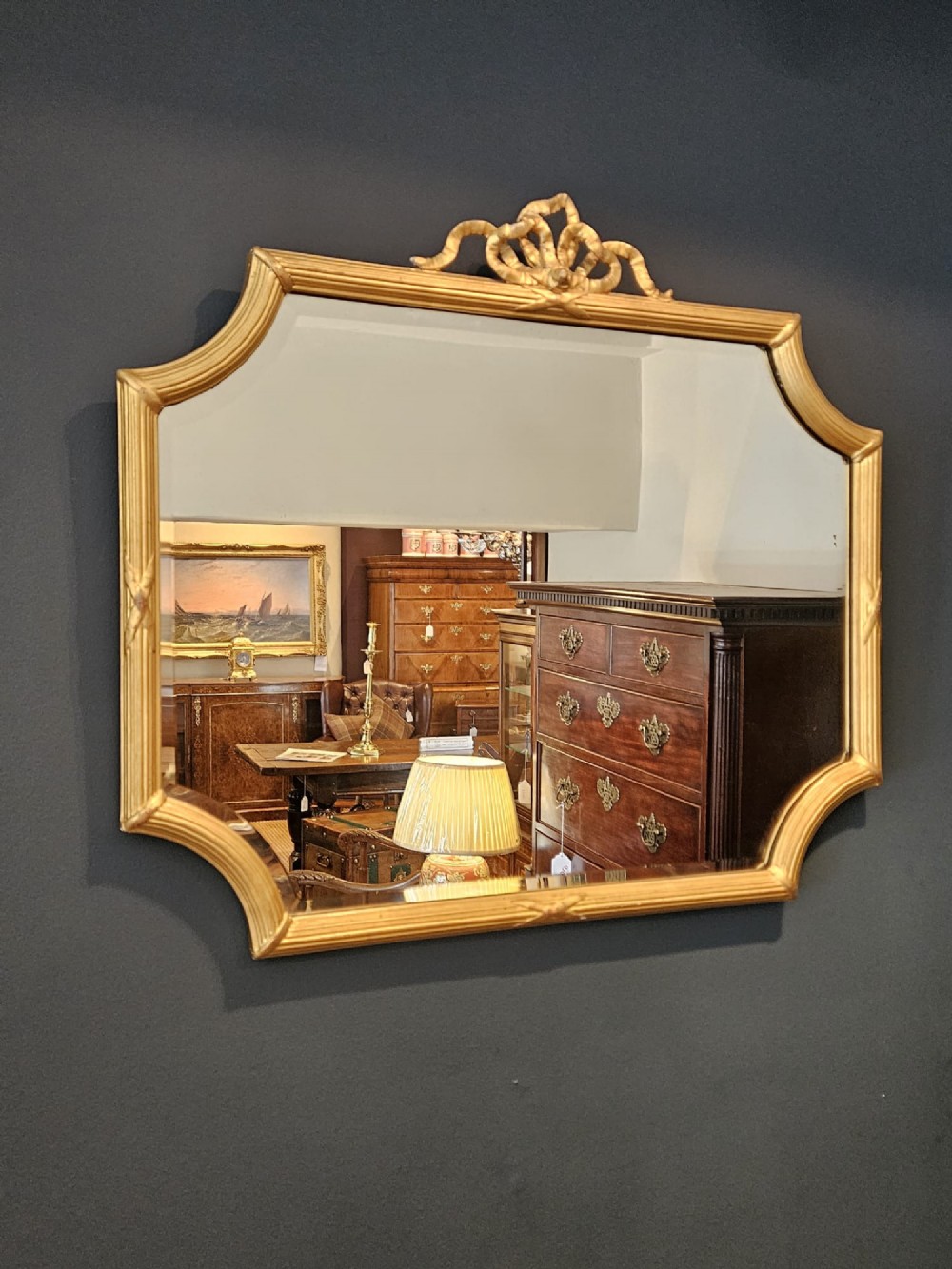 Late Victorian Timber Gilt Mirror with Ribbon Crest View VII