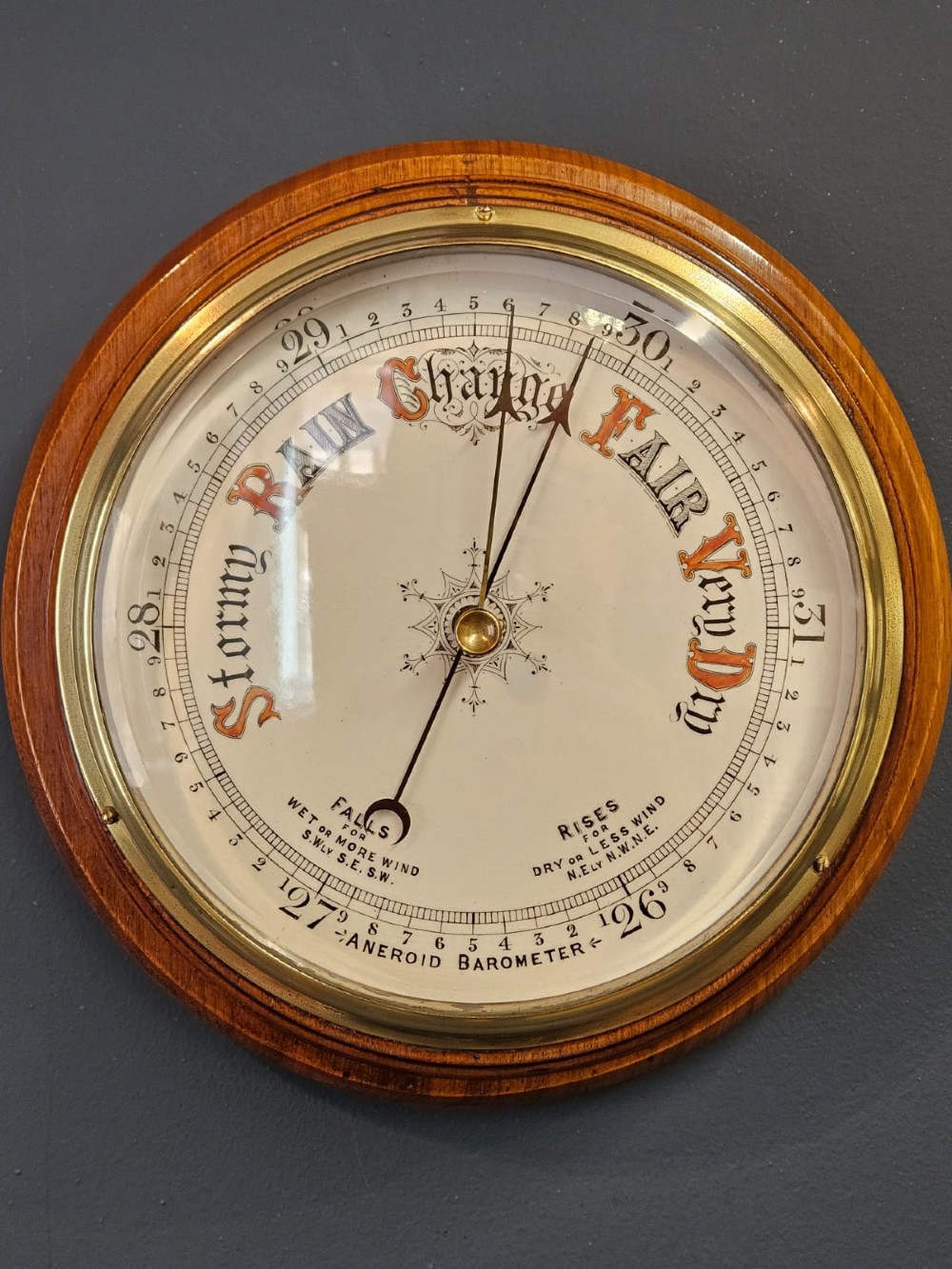 Victorian Walnut Barometer with Porcelain Dial