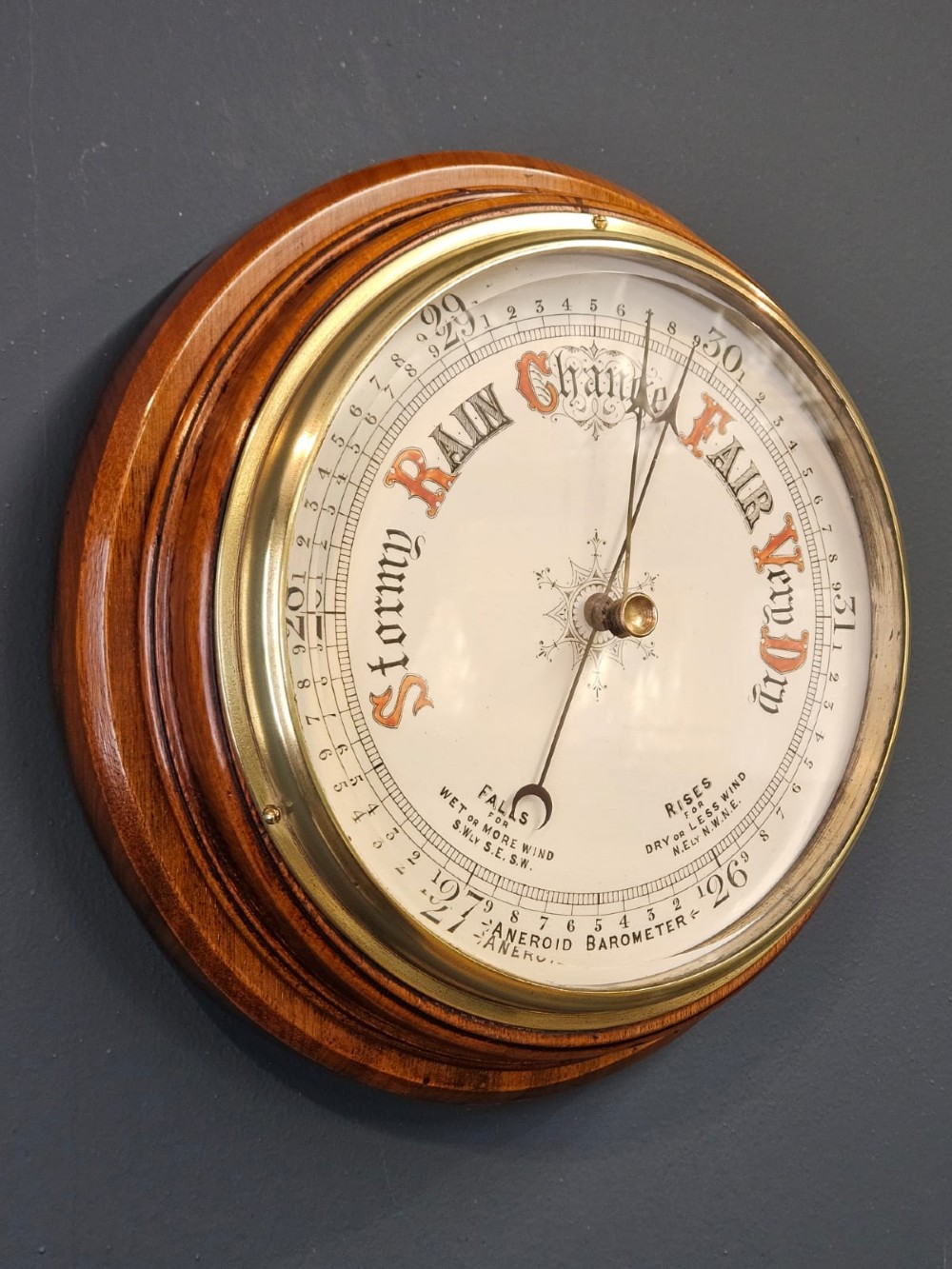 Victorian Walnut Barometer with Porcelain Dial View III