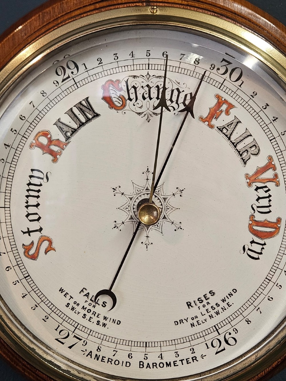Victorian Walnut Barometer with Porcelain Dial View IV