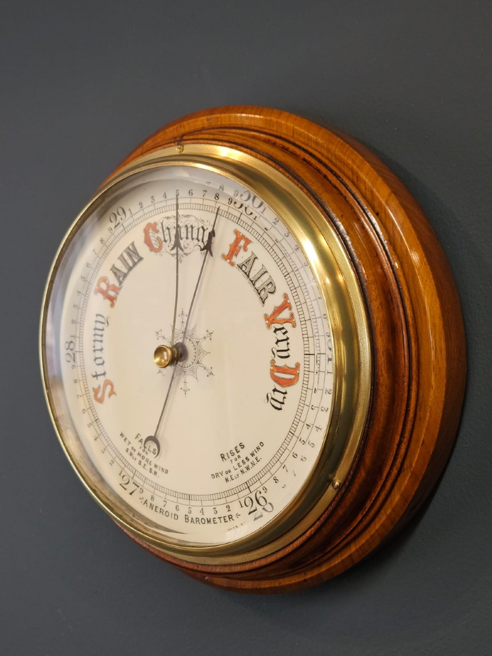 Victorian Walnut Barometer with Porcelain Dial View V
