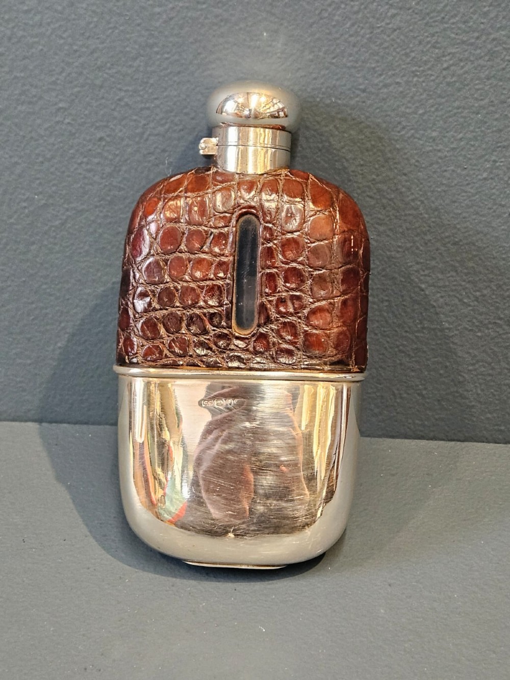 Victorian Silver and Crocodile Skin Hip Flask