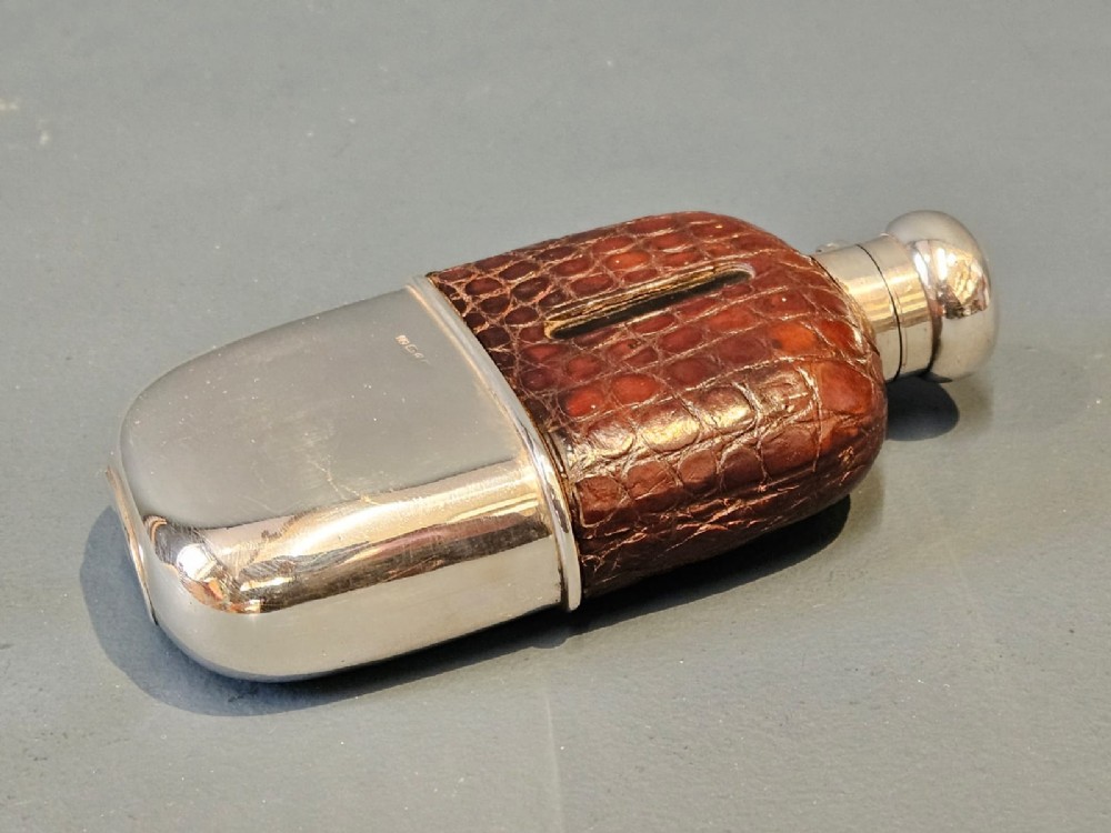 Victorian Silver and Crocodile Skin Hip Flask View II