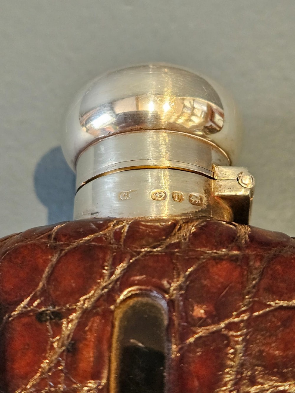 Victorian Silver and Crocodile Skin Hip Flask View III
