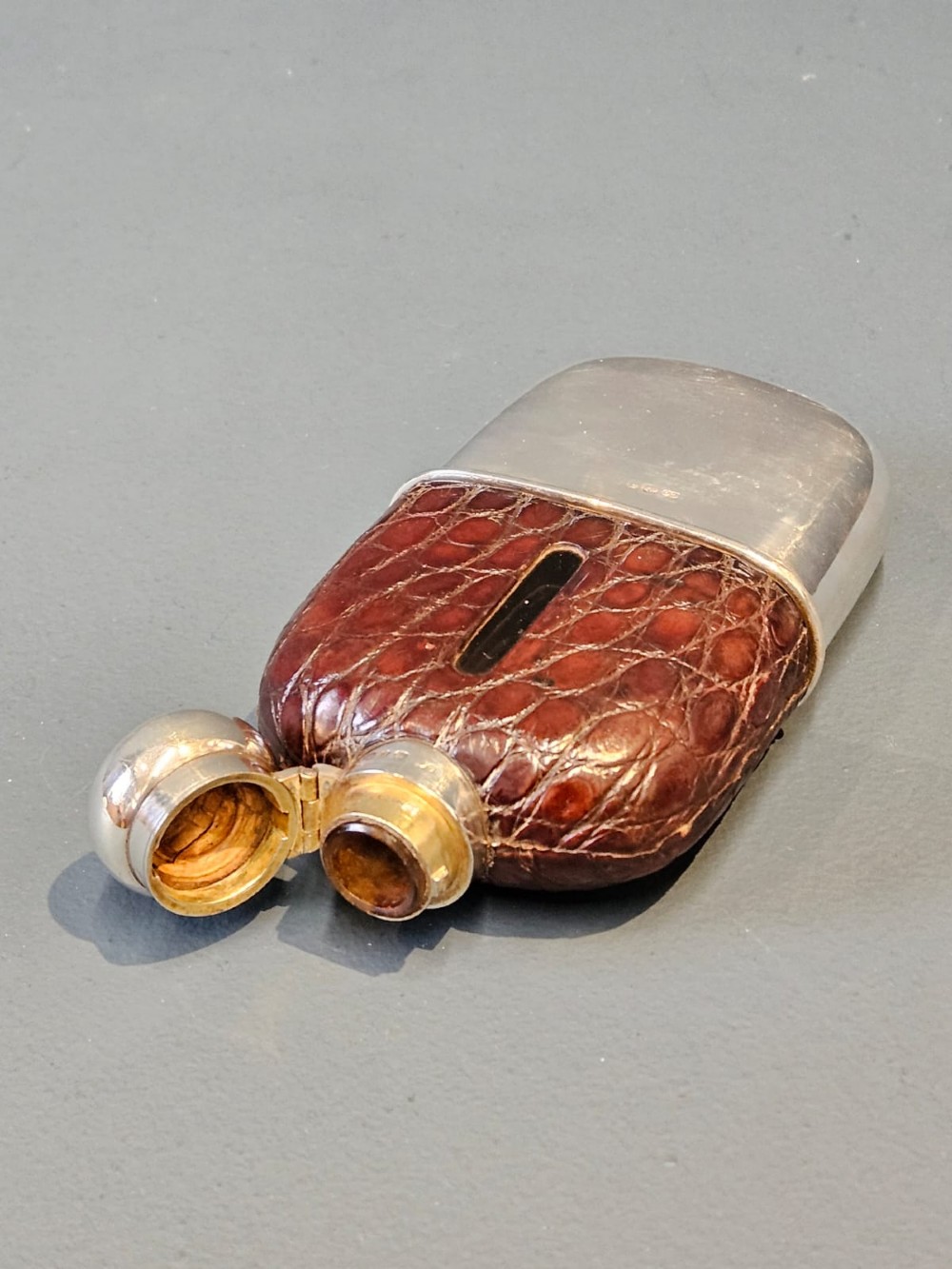 Victorian Silver and Crocodile Skin Hip Flask View V