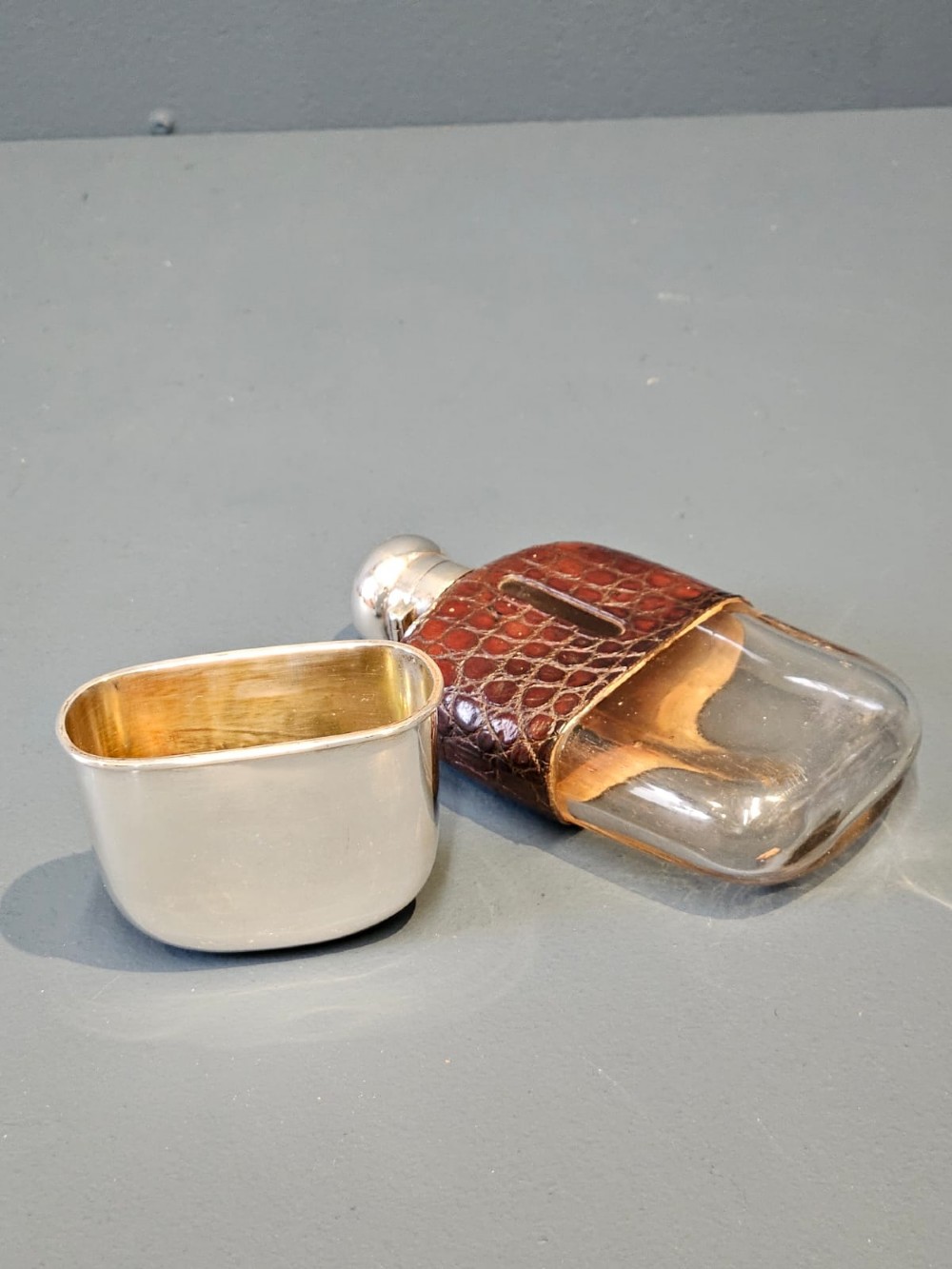 Victorian Silver and Crocodile Skin Hip Flask View VI