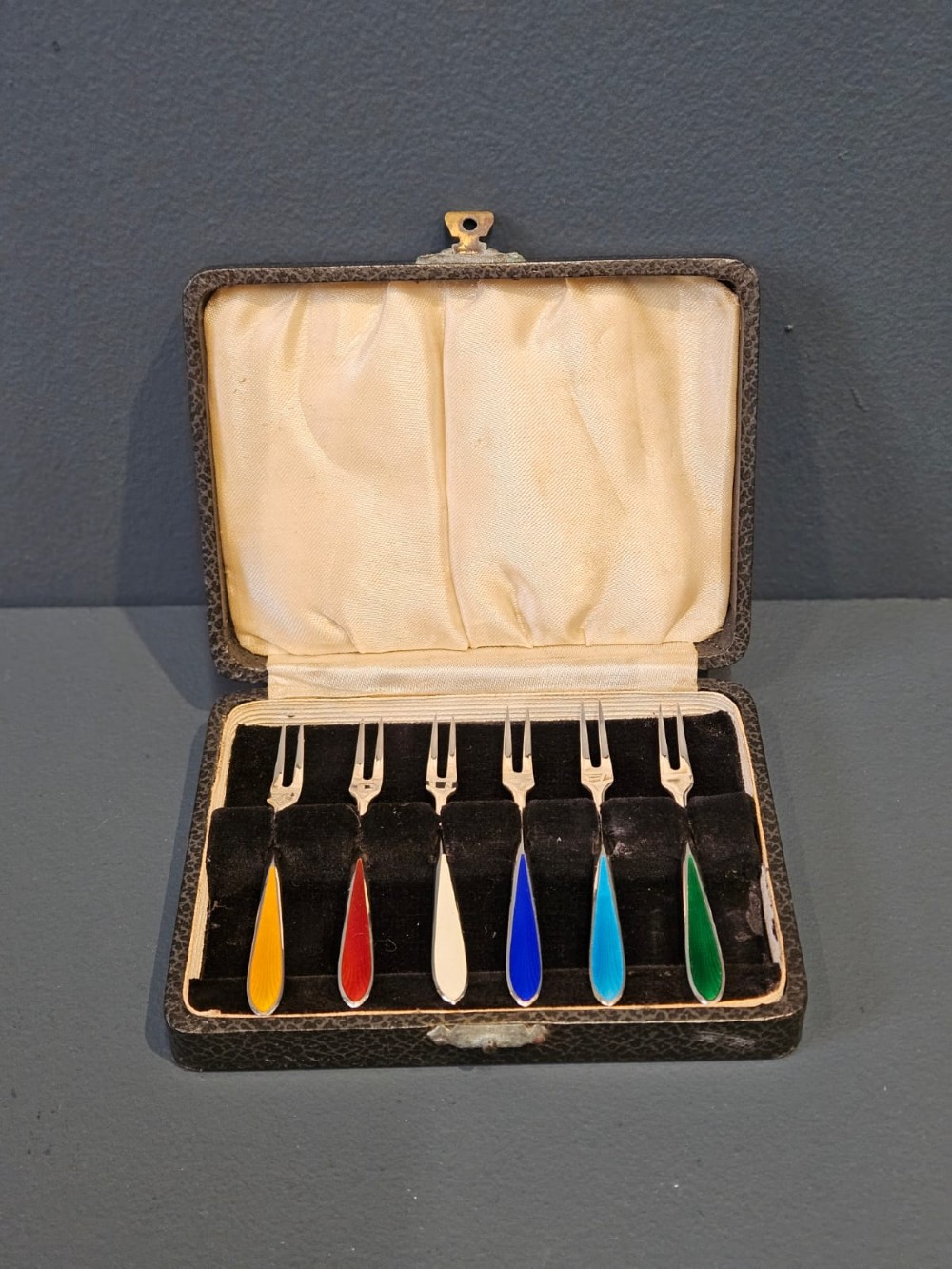 Set of 6 Silver and Enamel Hors D'oeuvre Forks