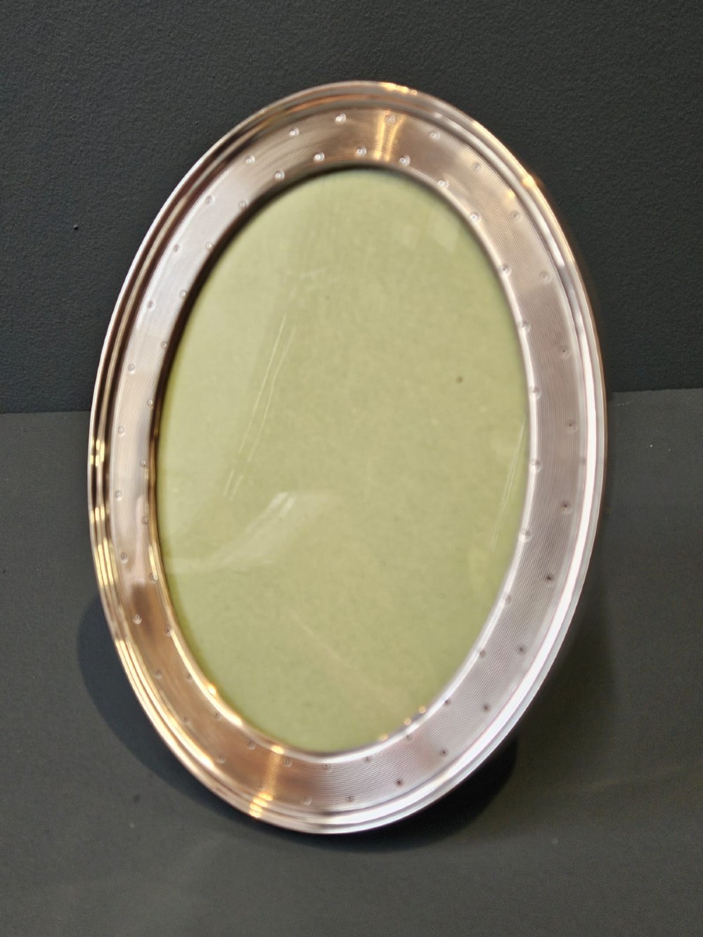 Early George V Oval Silver Engine Turned Photo Frame by William Comyns