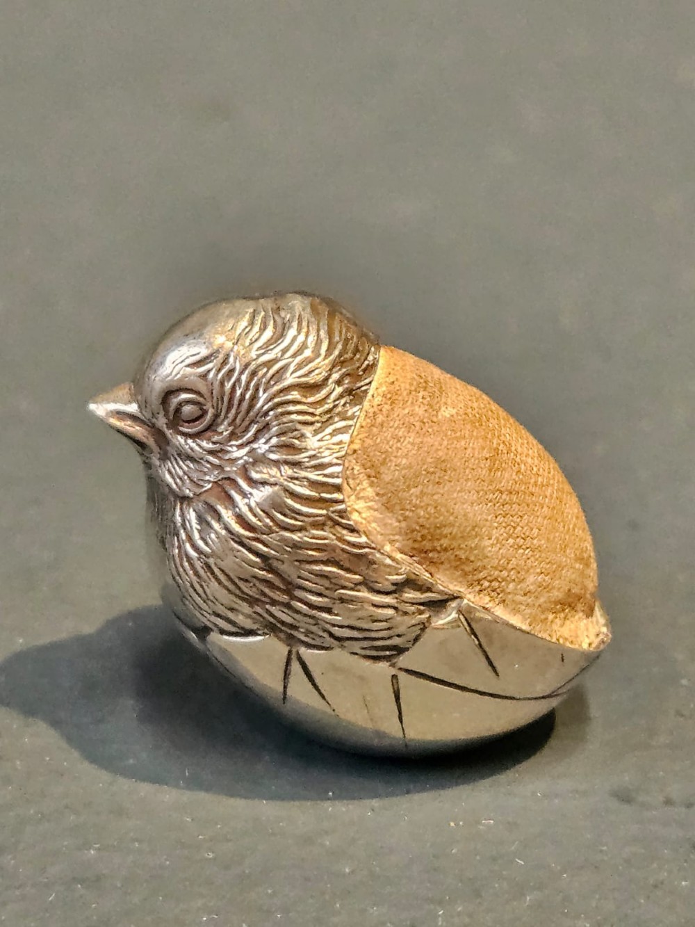 Pair of Sampson Mordan Silver Hatching Chick Pin Cushions View III