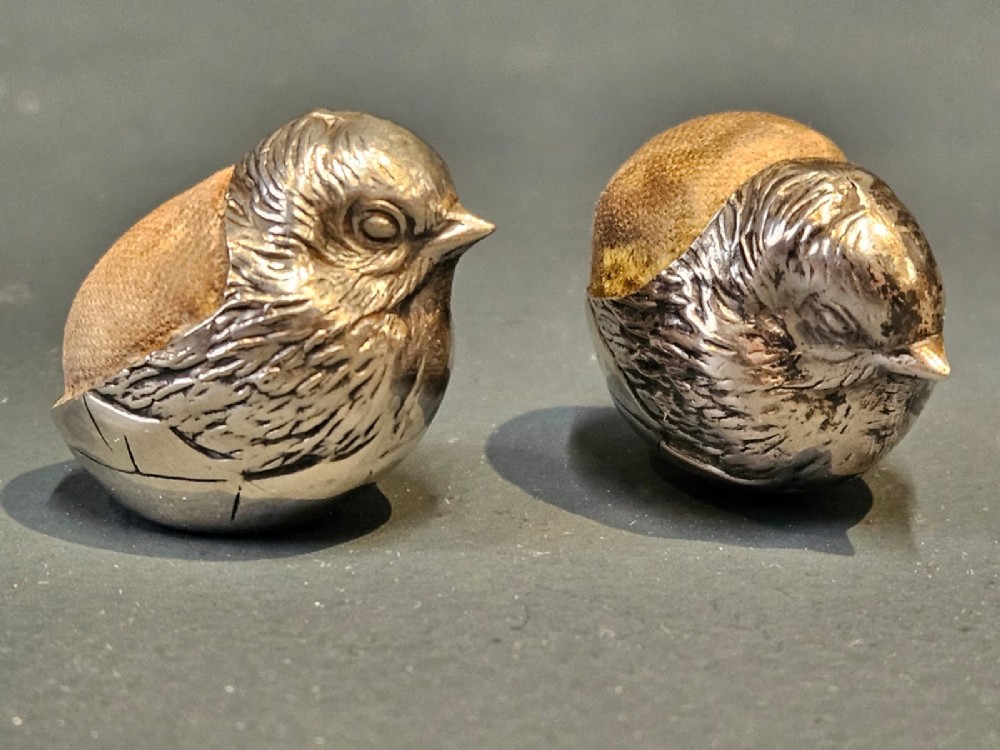 Pair of Sampson Mordan Silver Hatching Chick Pin Cushions View IV