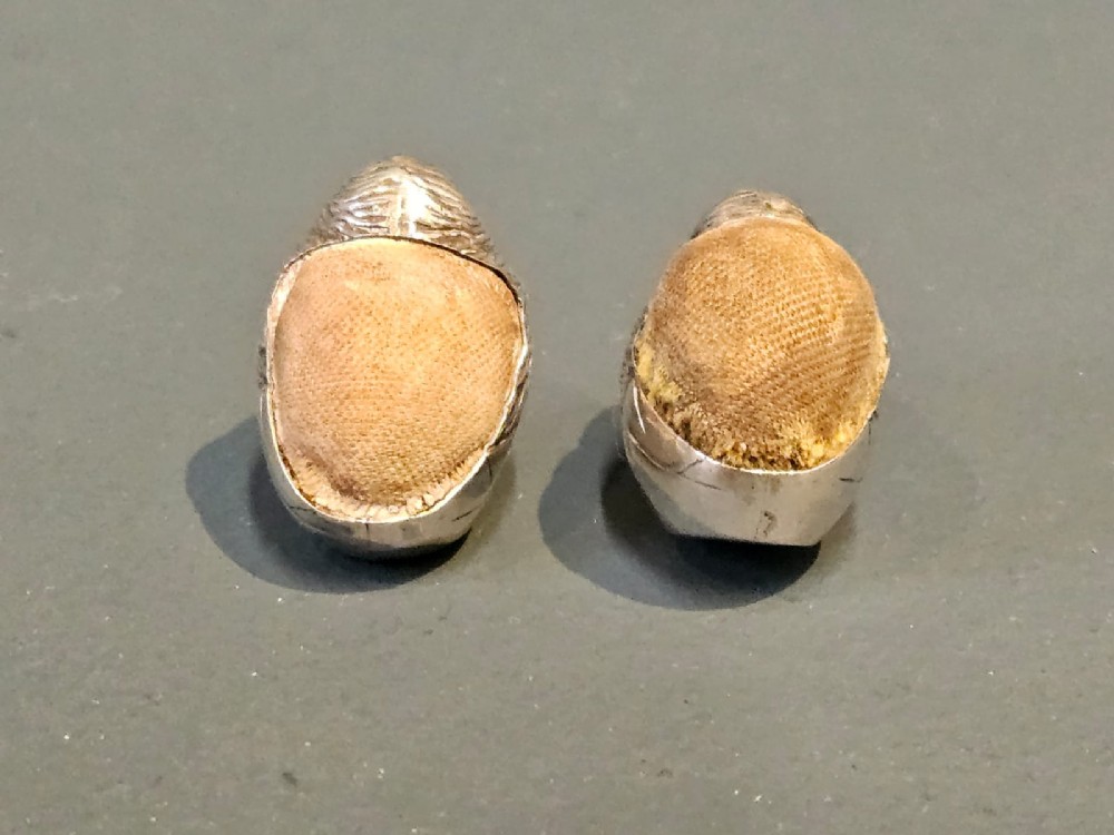 Pair of Sampson Mordan Silver Hatching Chick Pin Cushions View V