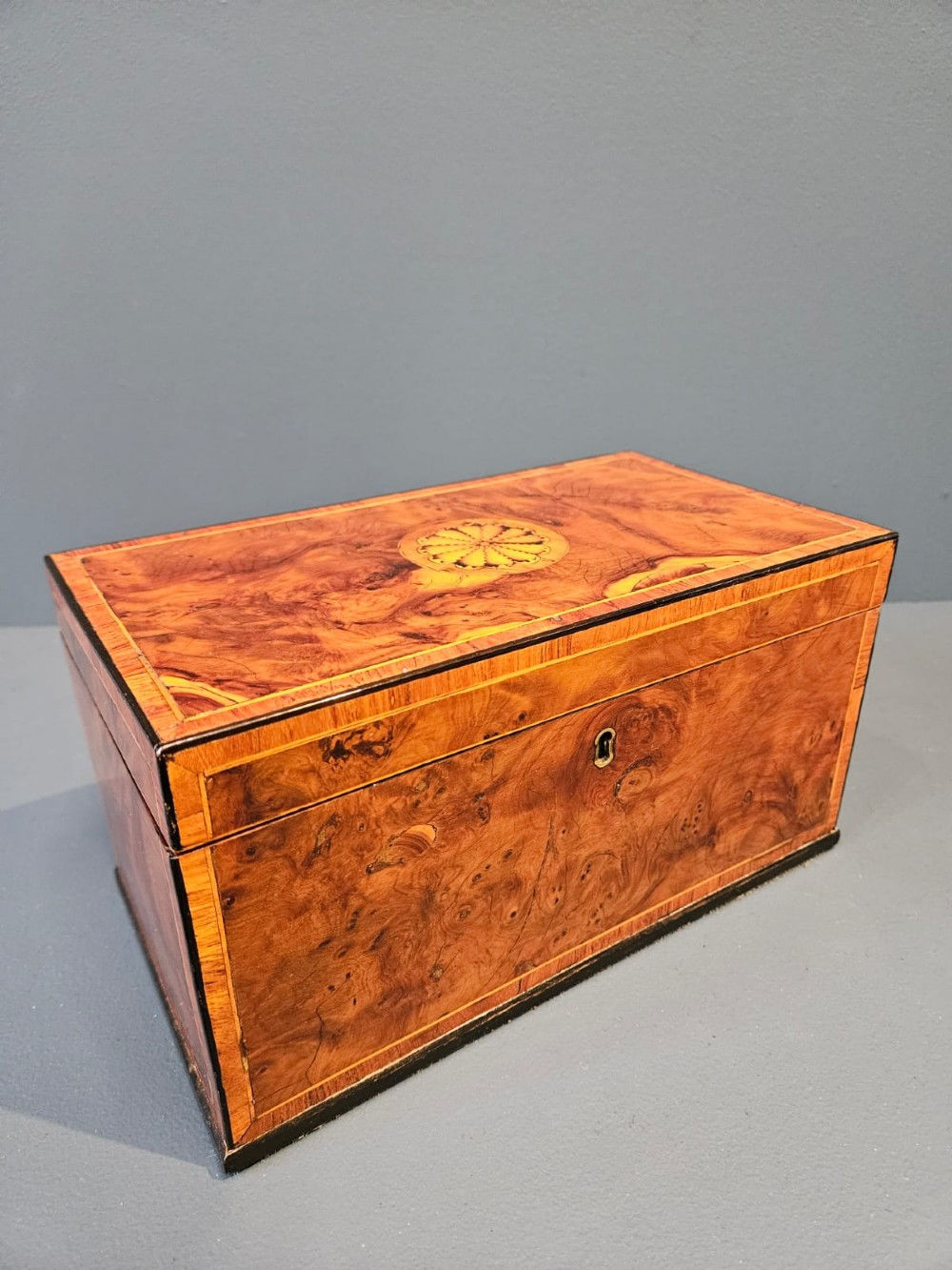 George III Walnut Inlaid Tea Caddy