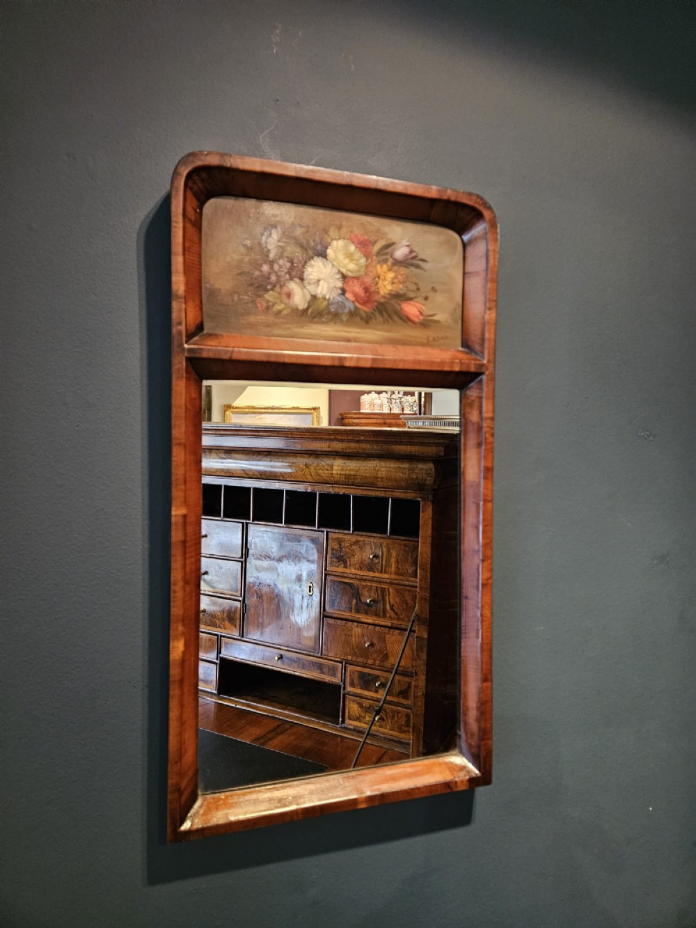 Late Victorian Yew Wood Mirror with Painted Panel View II