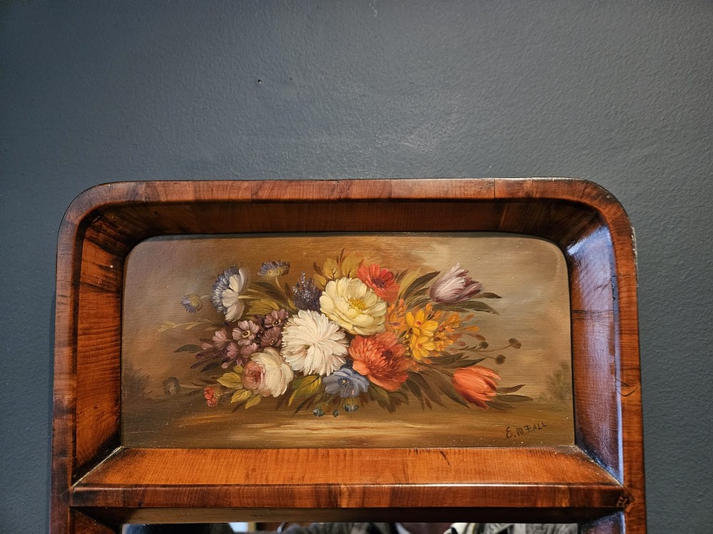 Late Victorian Yew Wood Mirror with Painted Panel View III