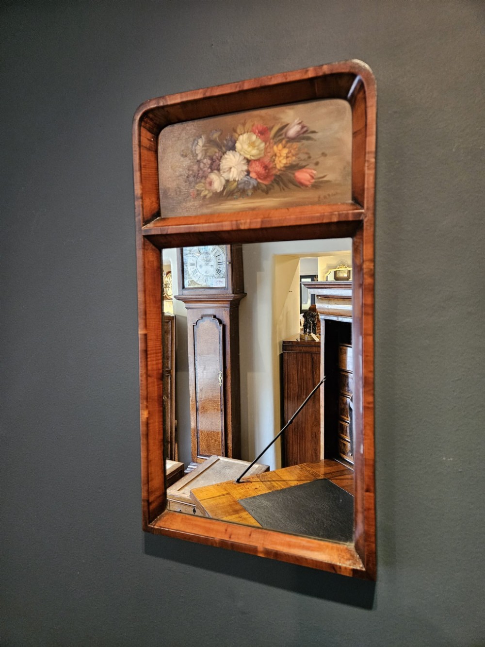 Late Victorian Yew Wood Mirror with Painted Panel View IV