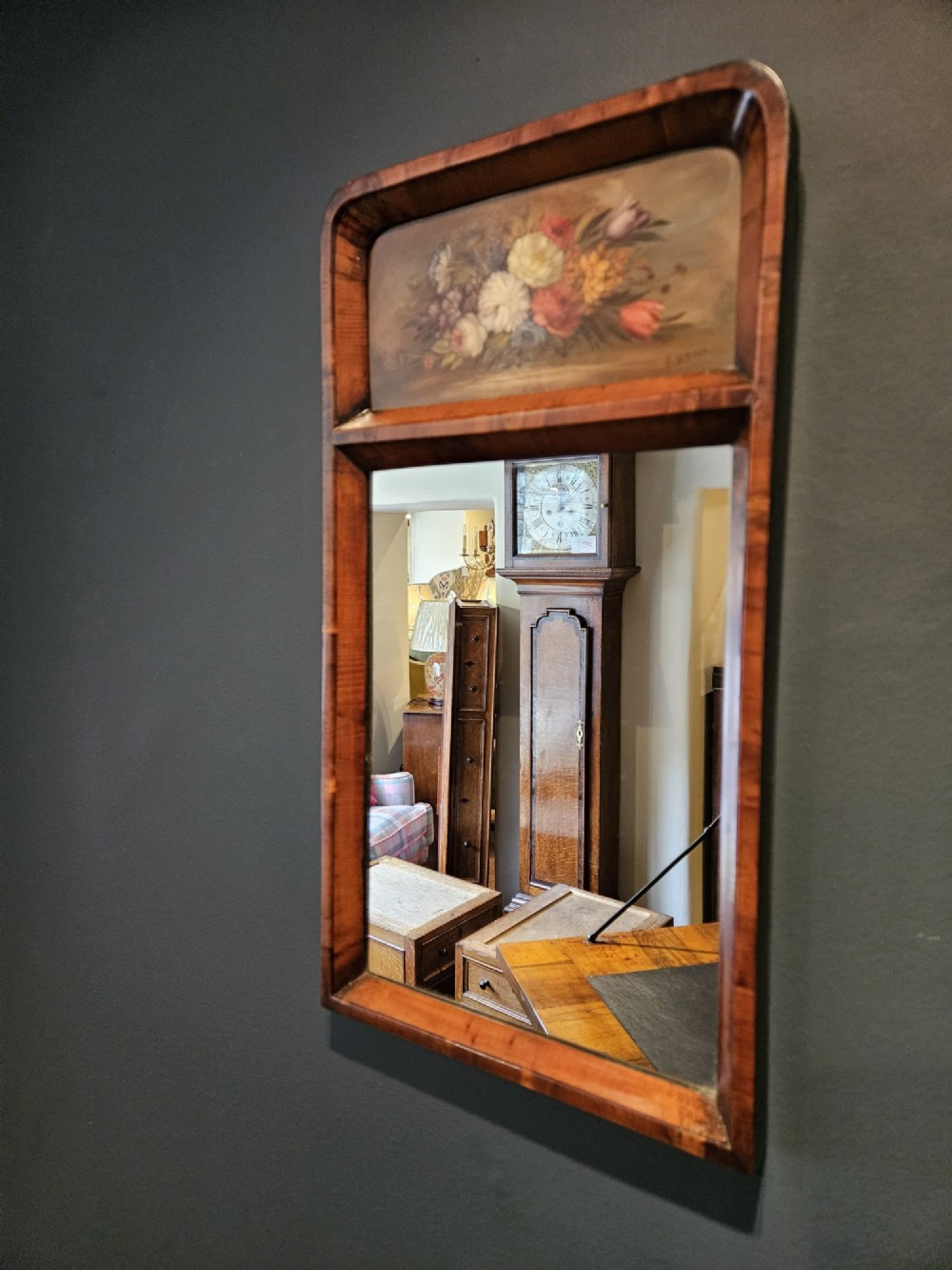 Late Victorian Yew Wood Mirror with Painted Panel View VI