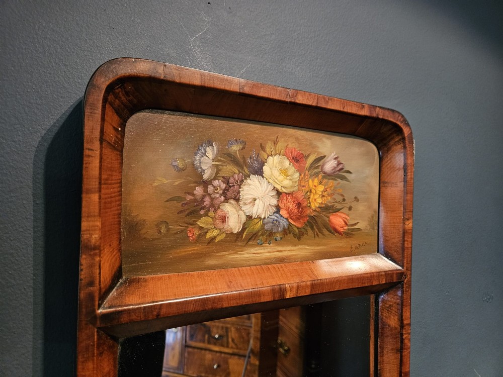 Late Victorian Yew Wood Mirror with Painted Panel View VII