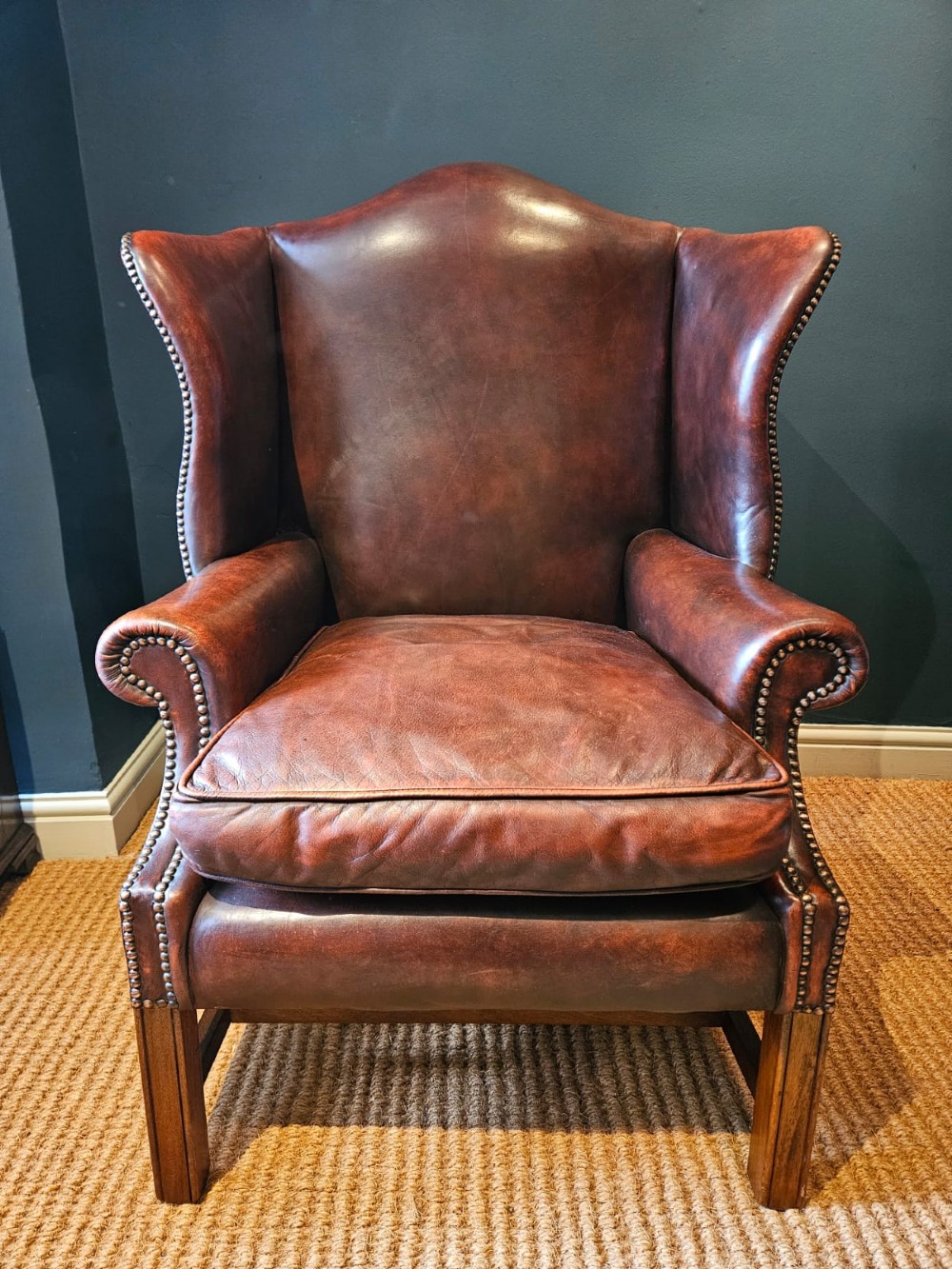 1930's Wing Back Brown Leather Arm Chair