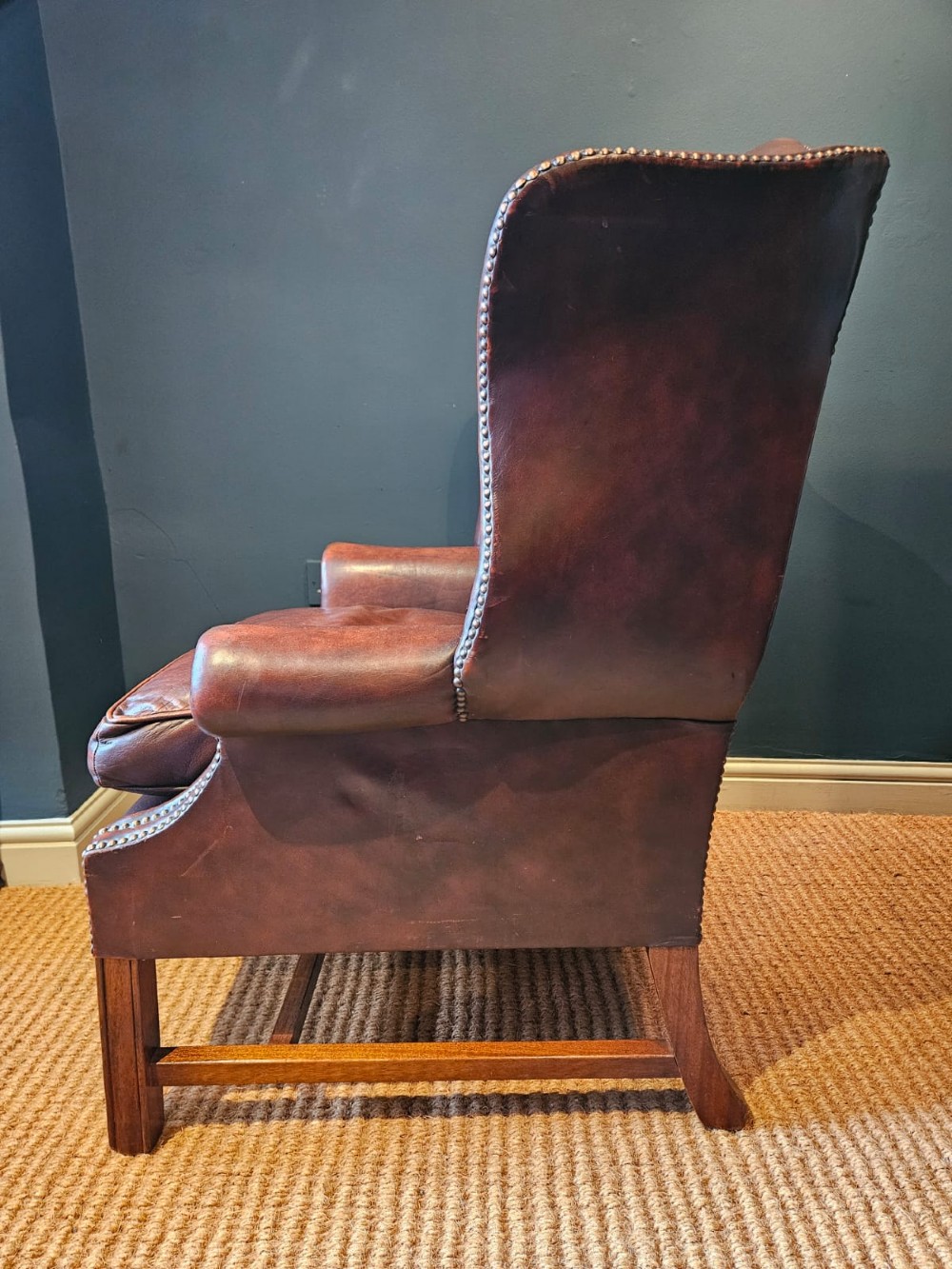 1930's Wing Back Brown Leather Arm Chair View III