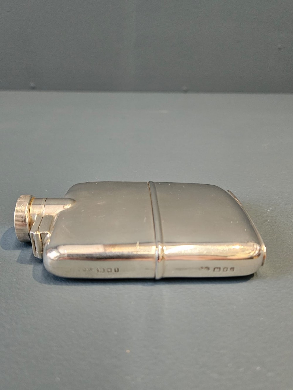 Superb George V Shallow Proportioned Silver Hip Flask View II