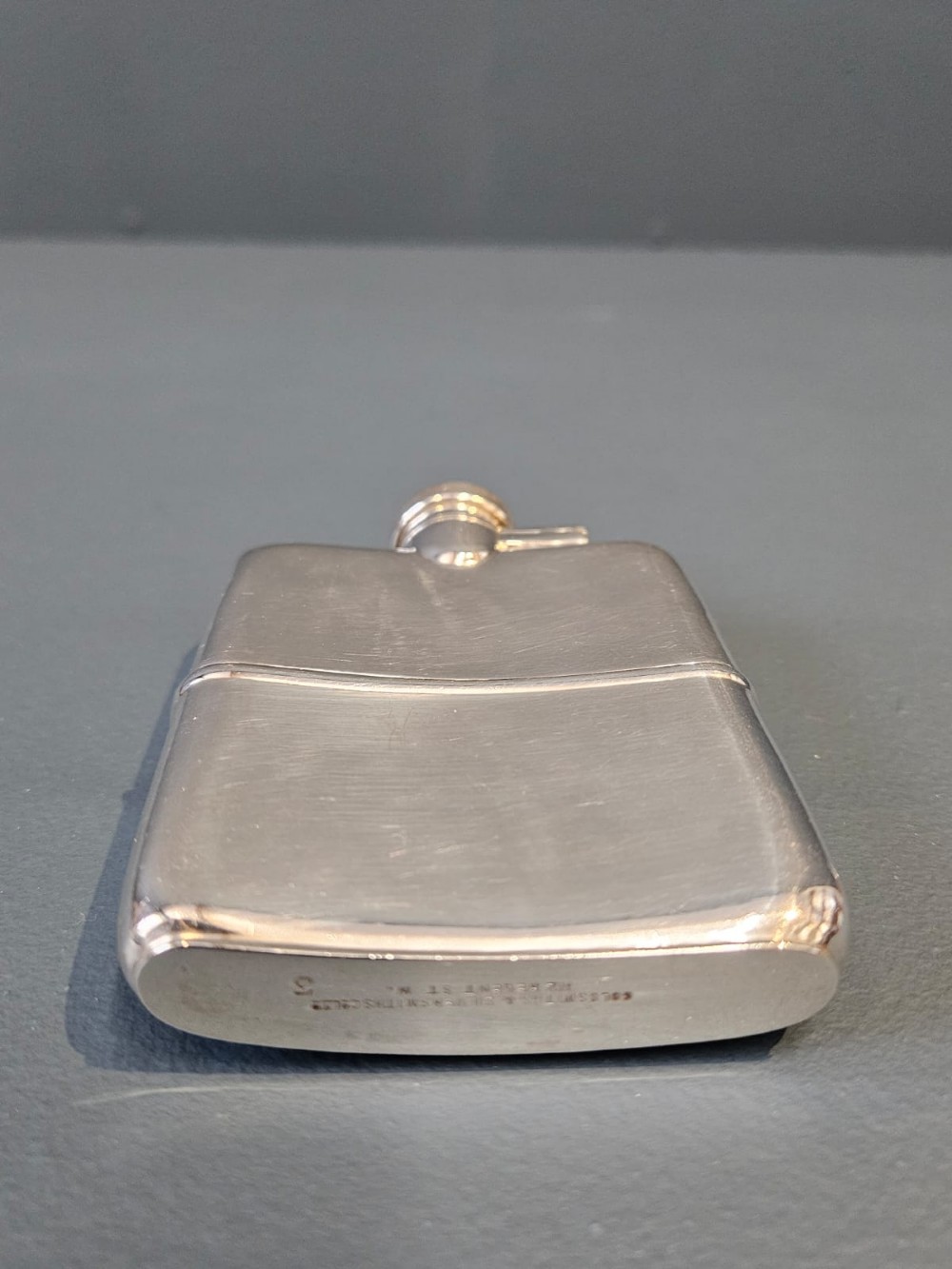 Superb George V Shallow Proportioned Silver Hip Flask View III