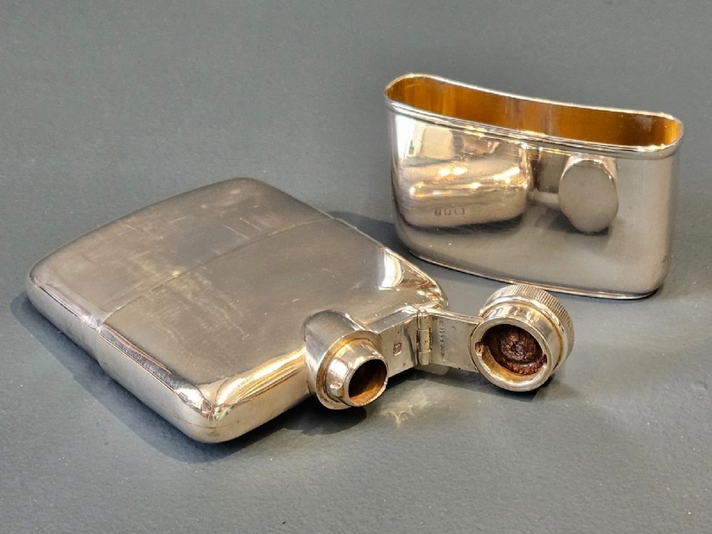 Superb George V Shallow Proportioned Silver Hip Flask View V