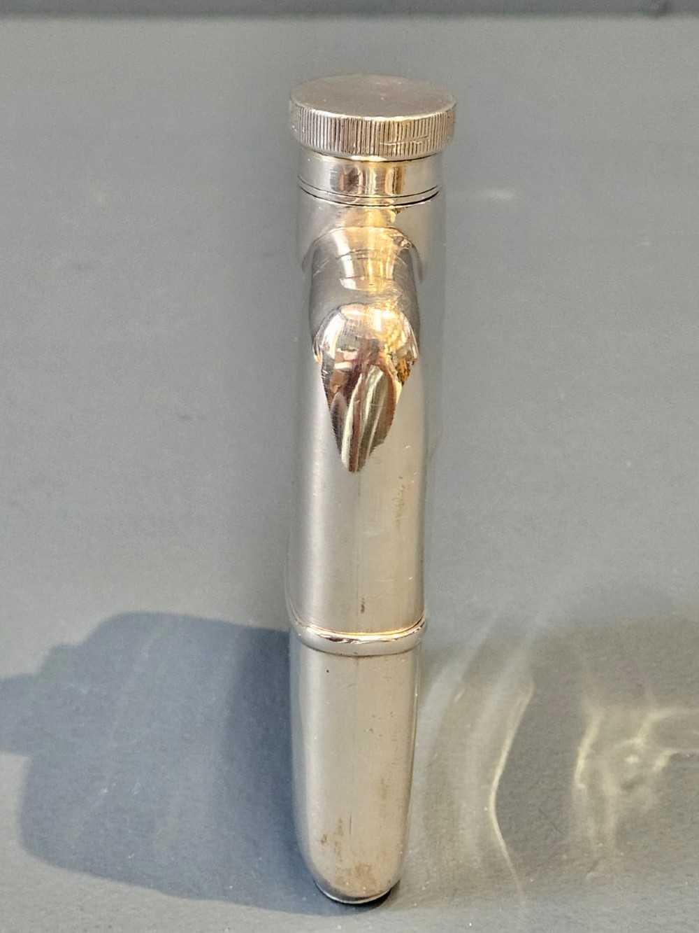 Superb George V Shallow Proportioned Silver Hip Flask View VII