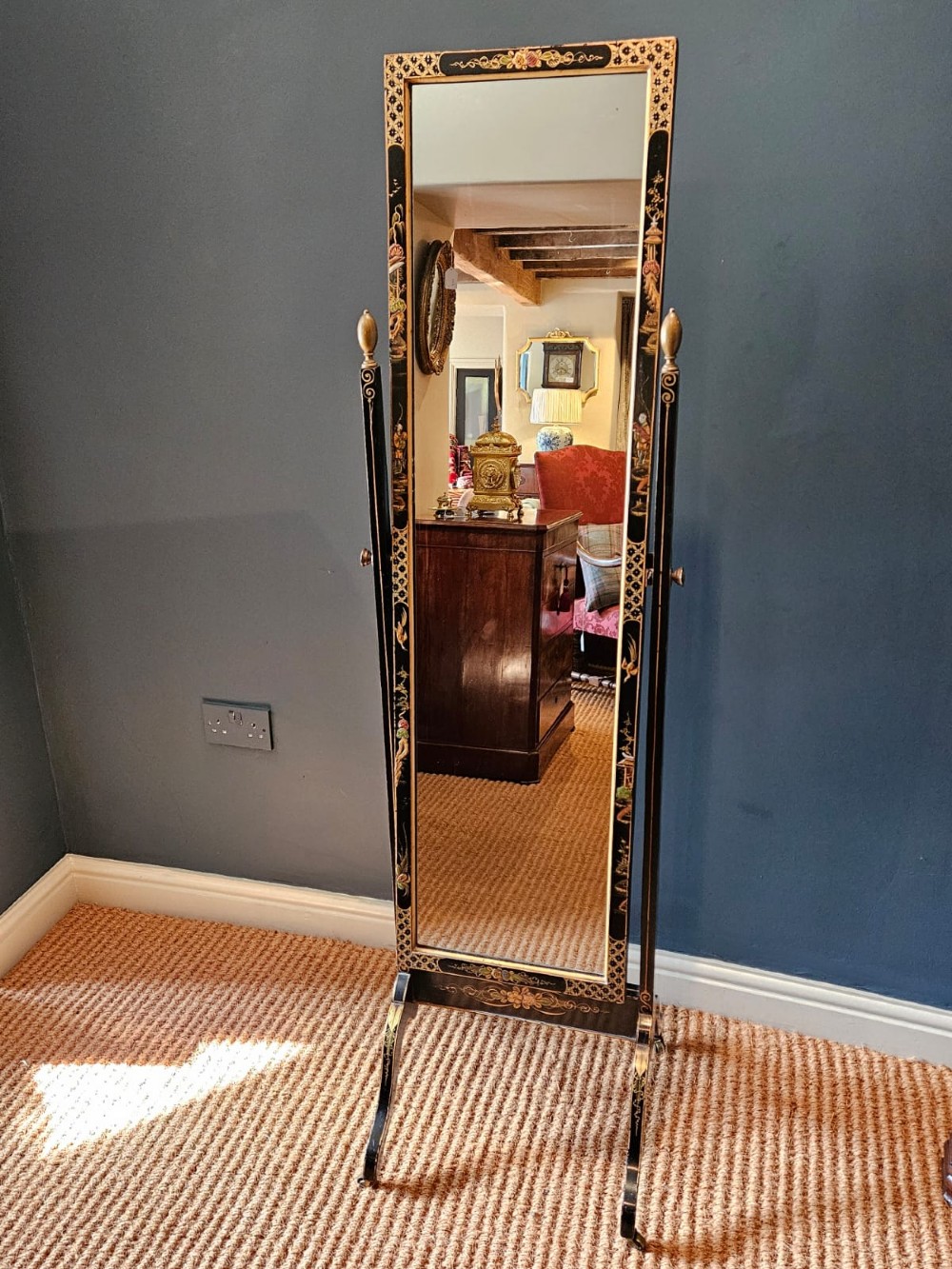 Edwardian Chinoiserie Cheval Mirror