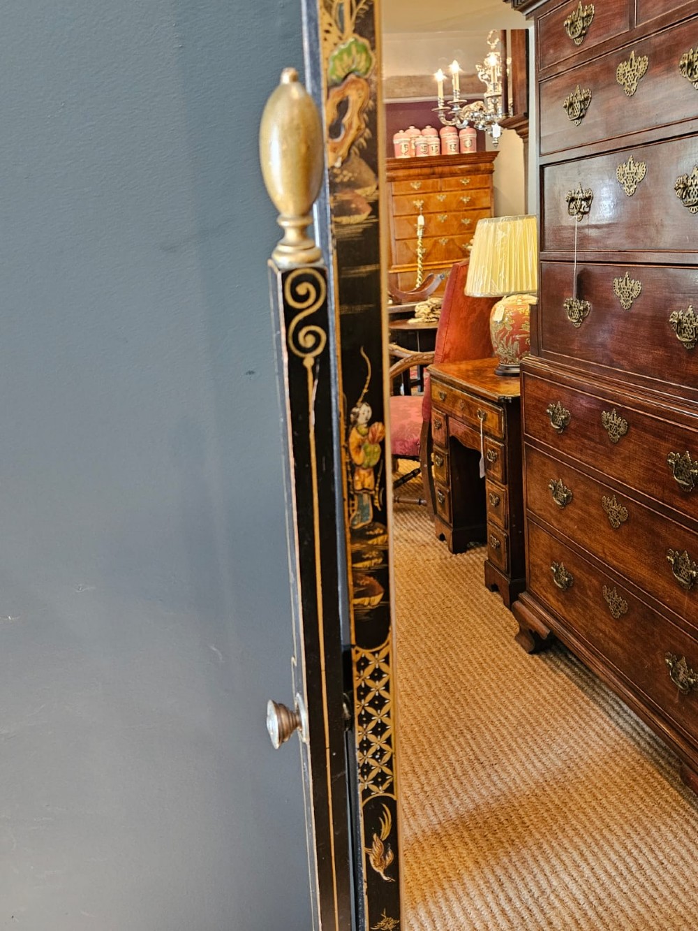 Edwardian Chinoiserie Cheval Mirror View VI