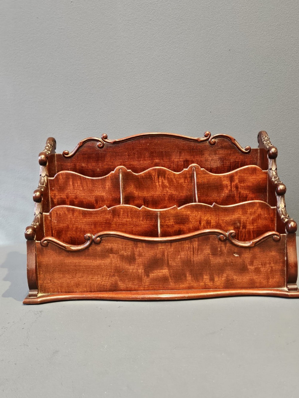 Outstanding Quality Victorian Figured Mahogany Waterfall Letter Rack View II