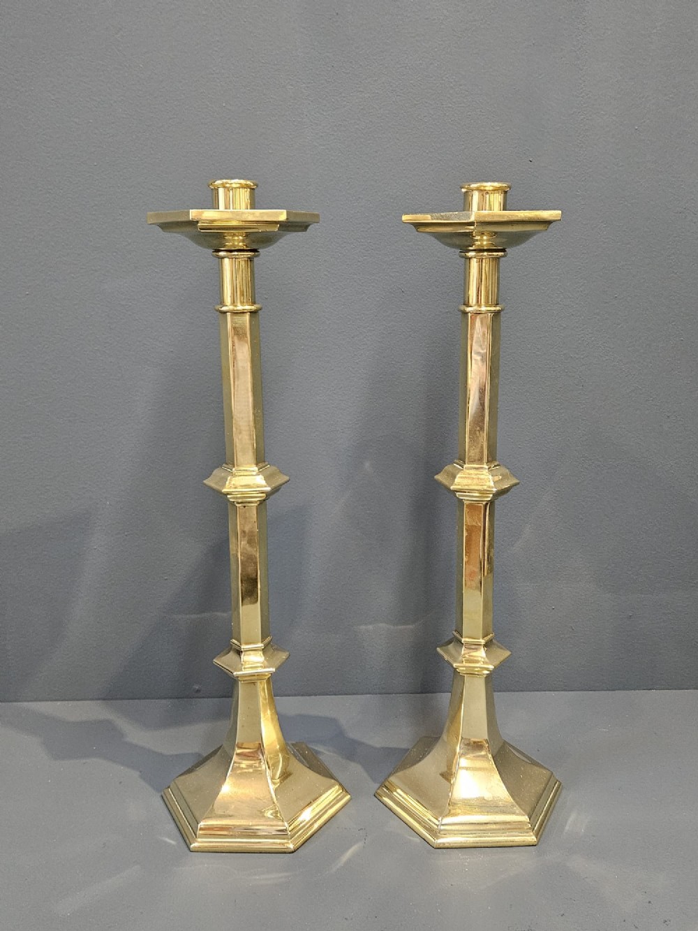 Pair of Victorian Brass Church Candlesticks