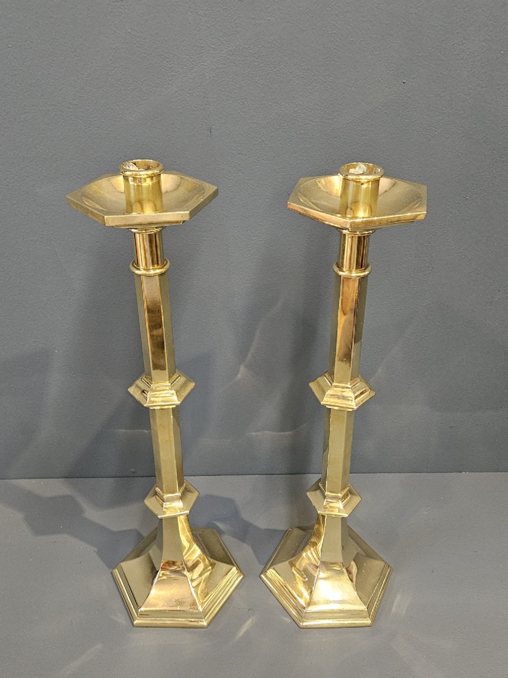 Pair of Victorian Brass Church Candlesticks View II