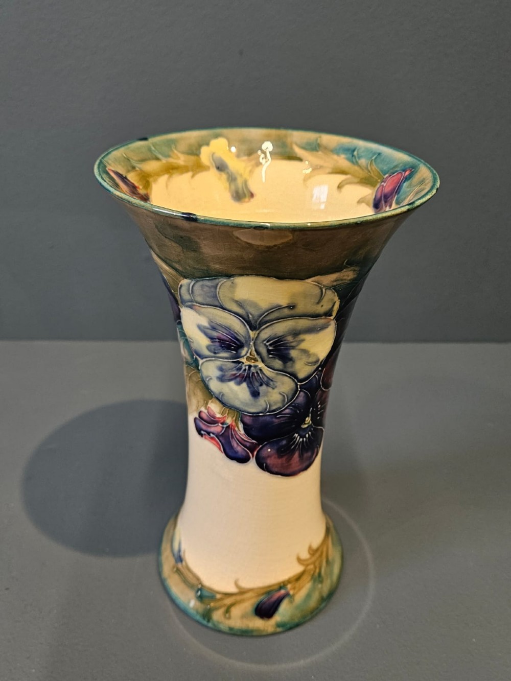 Moorcroft Pansy on White Vase