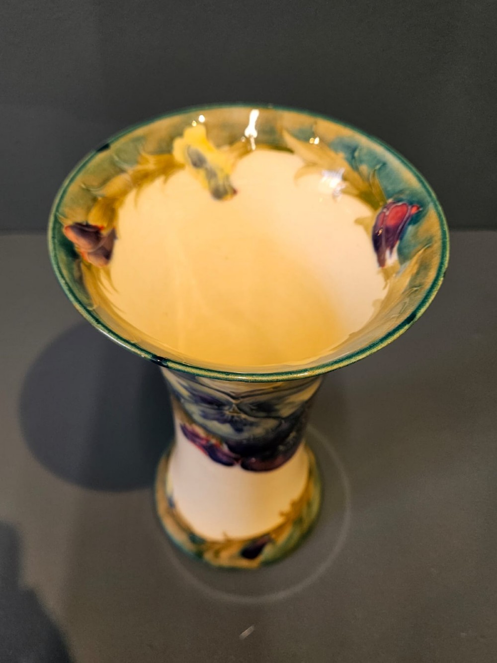 Moorcroft Pansy on White Vase View III