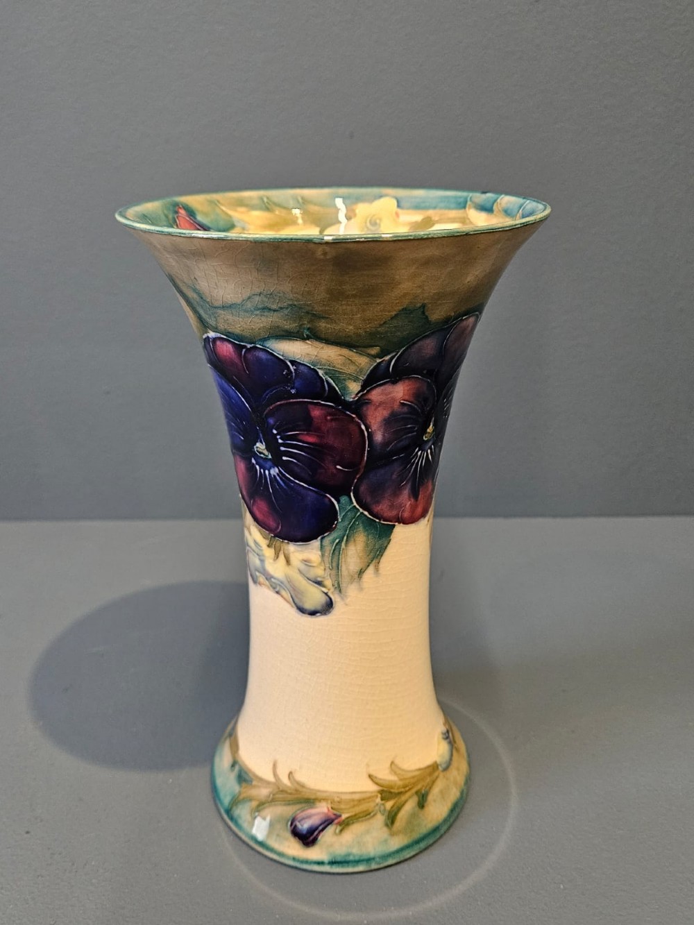 Moorcroft Pansy on White Vase View VII