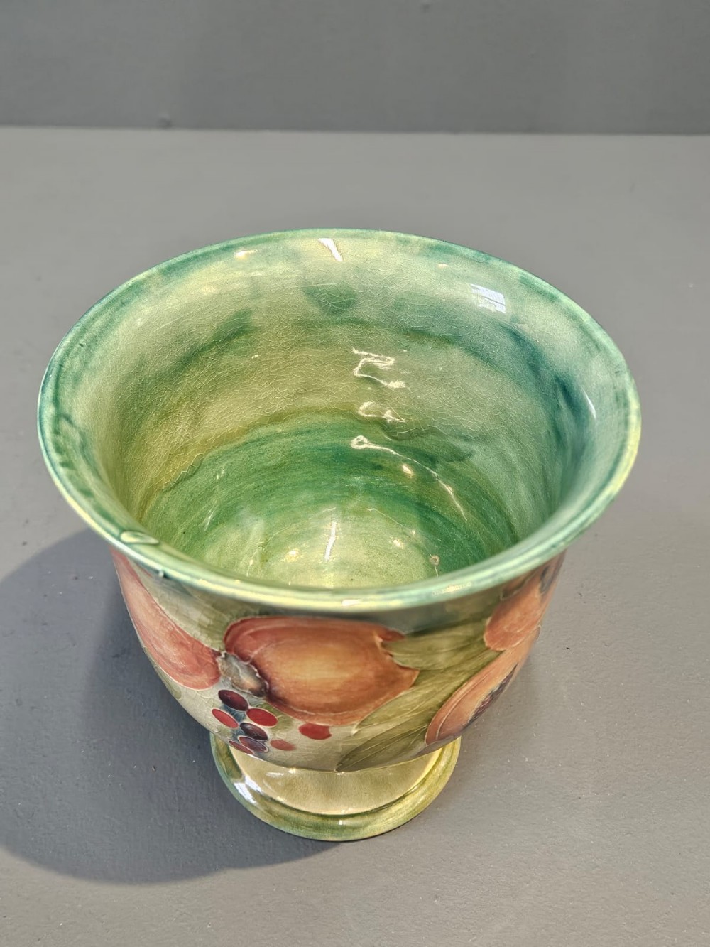 Rare Liberty Moorcroft Pomegranate on Green Pedestal Vase View VI