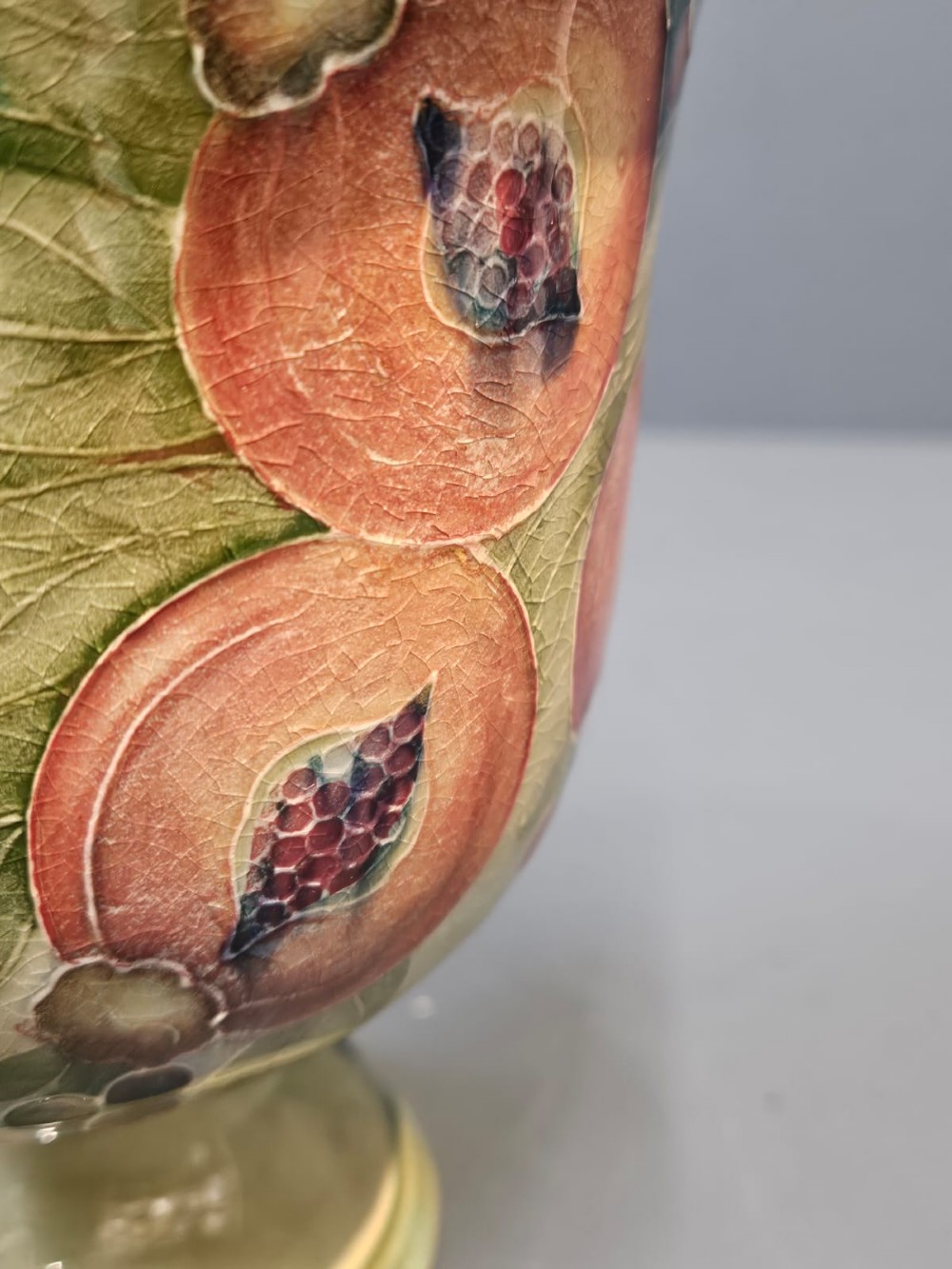 Rare Liberty Moorcroft Pomegranate on Green Pedestal Vase View VII