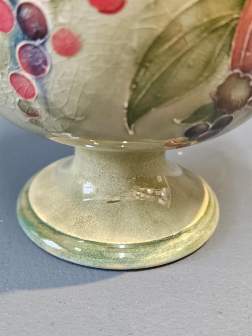Rare Liberty Moorcroft Pomegranate on Green Pedestal Vase View IX