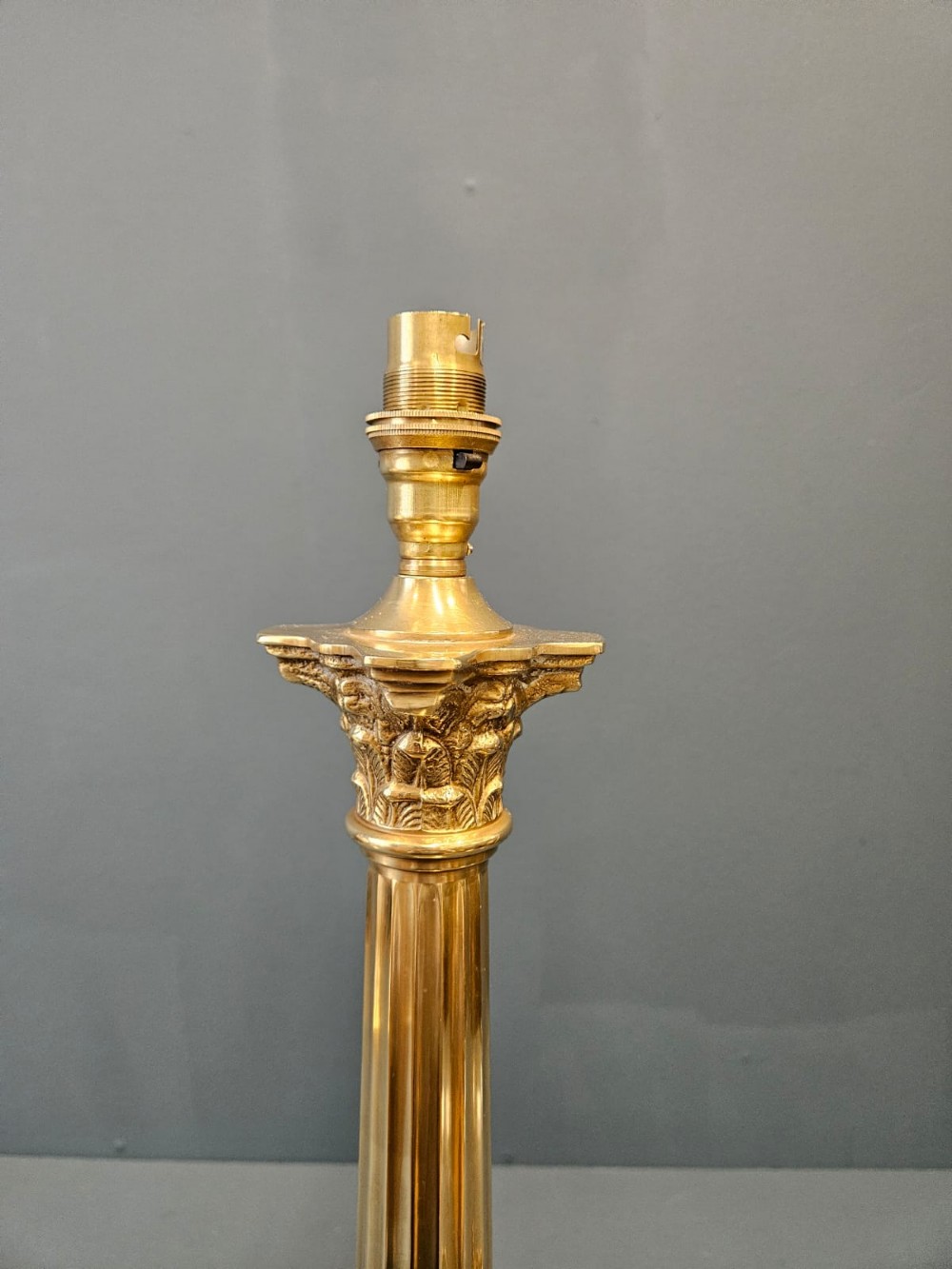 Matching Pair of Brass Corinthian Column Table Lamps View II