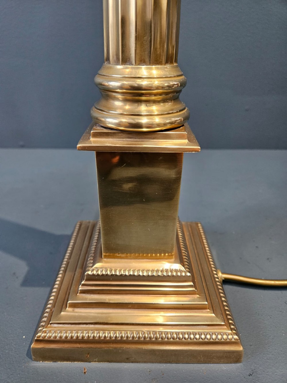 Matching Pair of Brass Corinthian Column Table Lamps View III