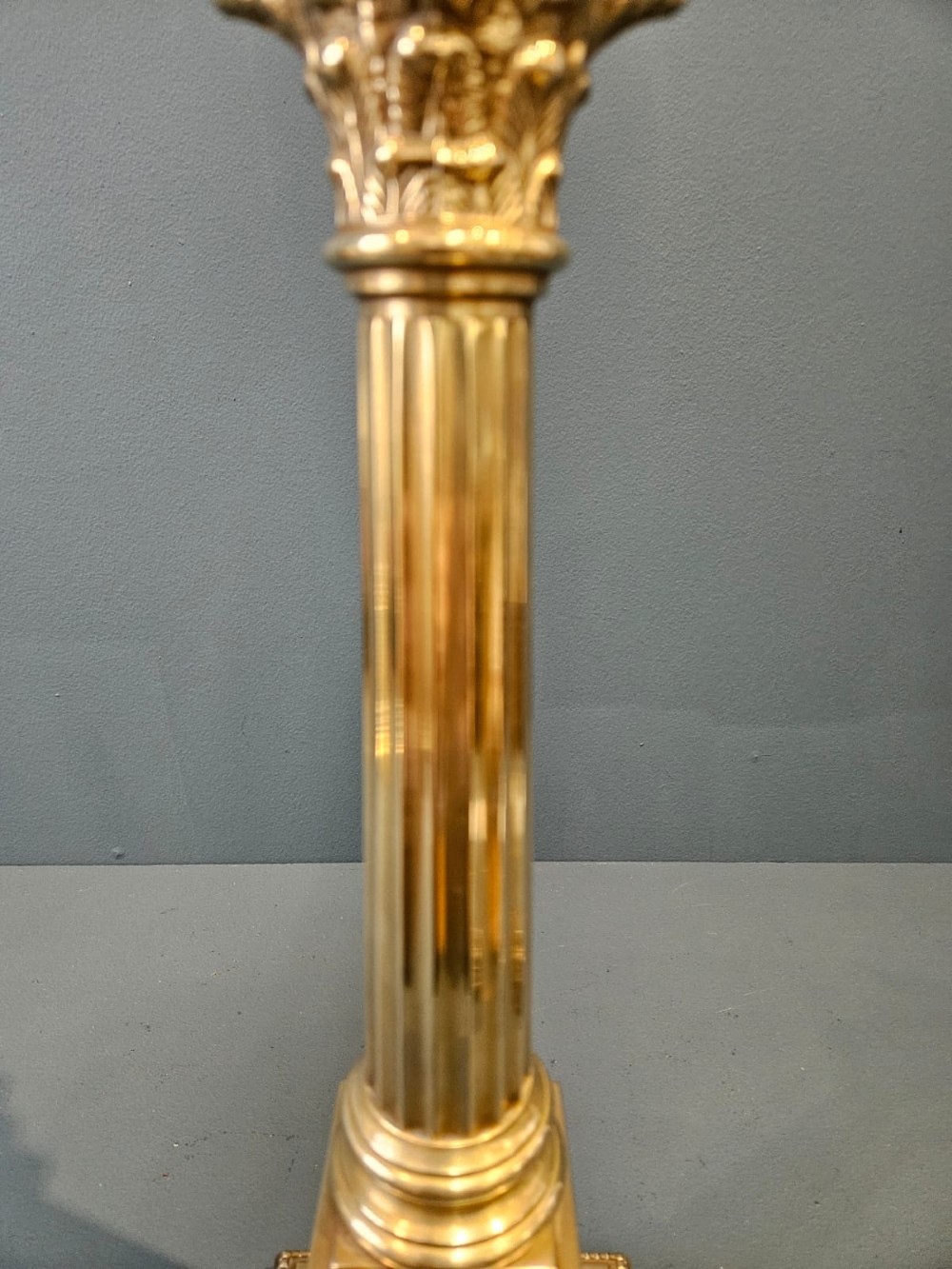 Matching Pair of Brass Corinthian Column Table Lamps View IV