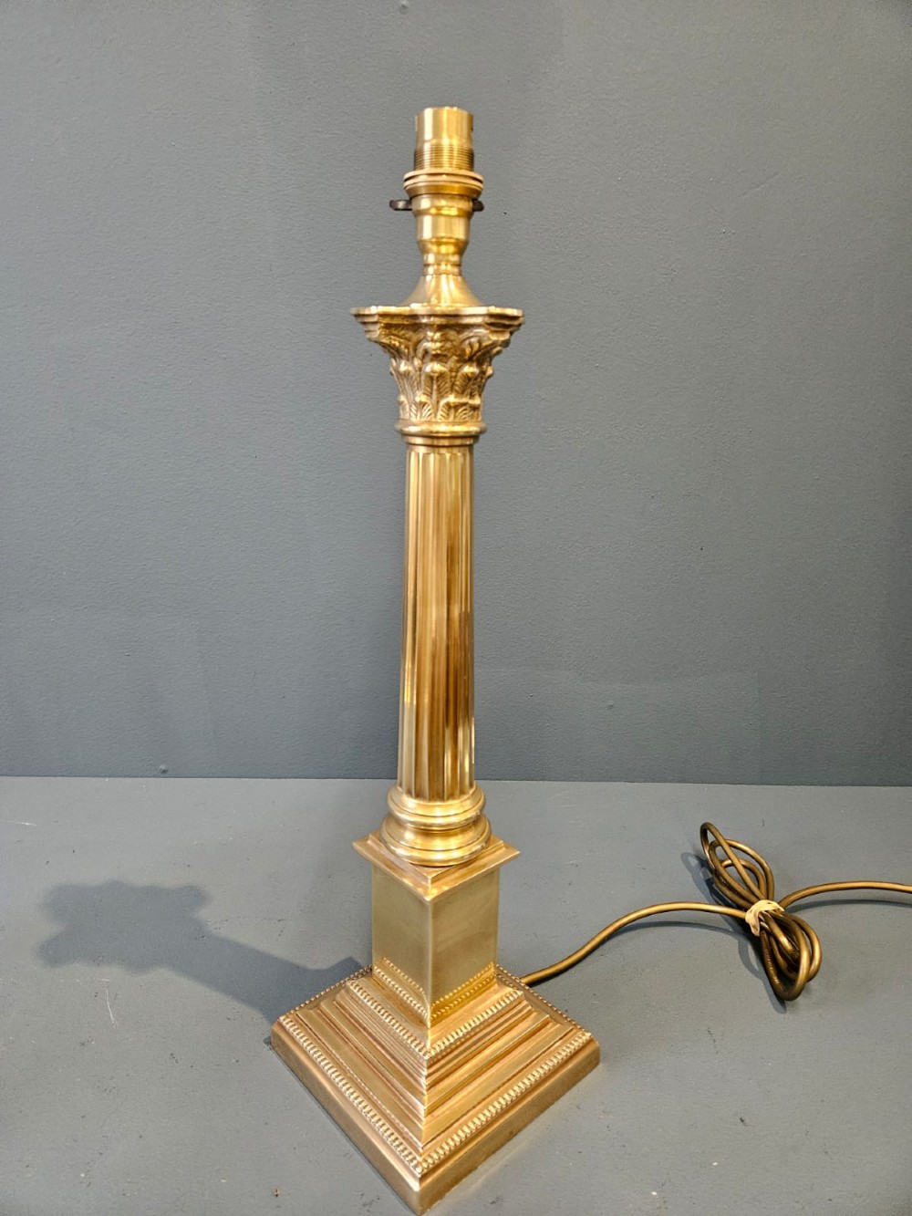 Matching Pair of Brass Corinthian Column Table Lamps View V