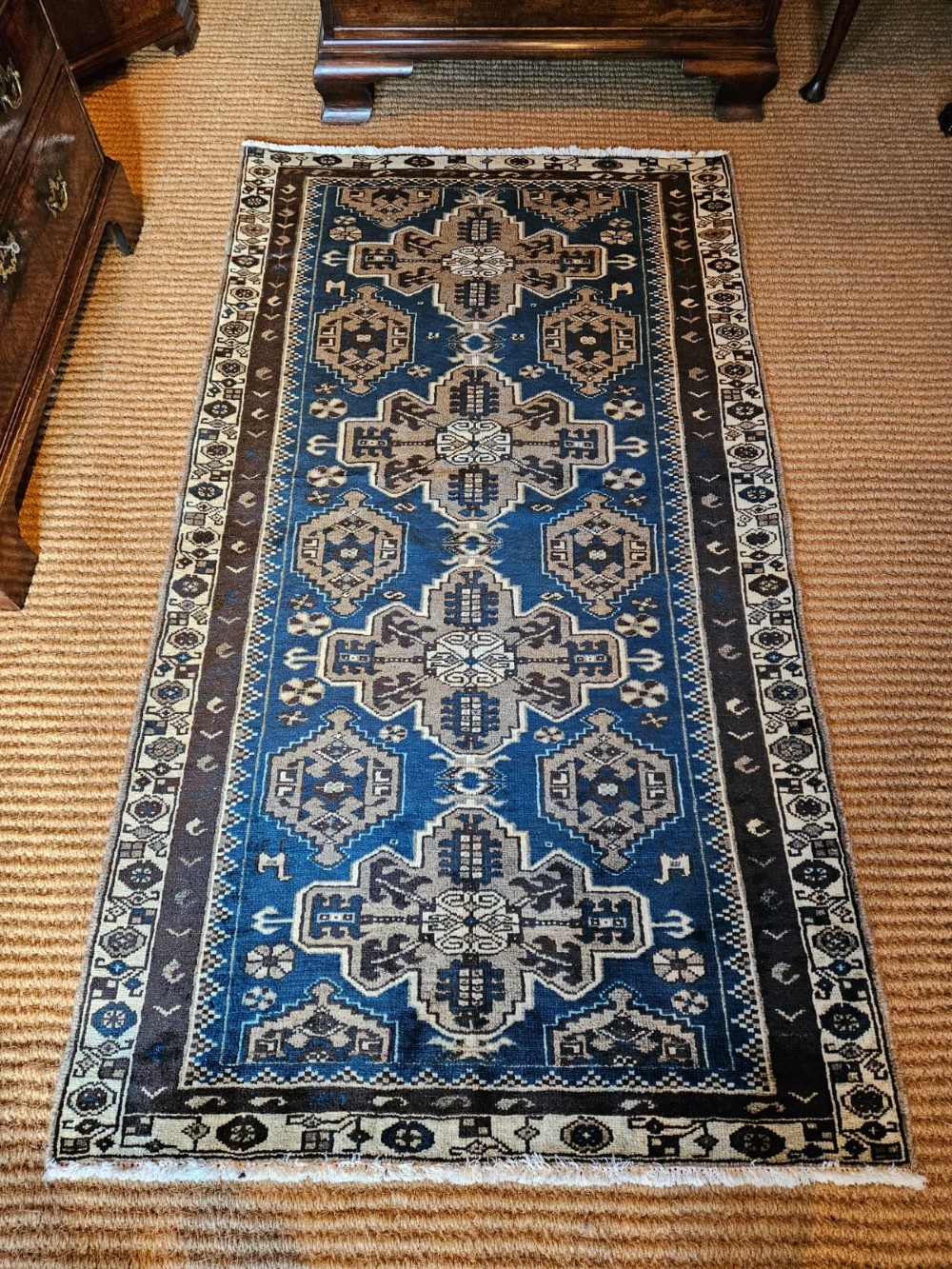 Teal Blue Pure Wool Malayer Rug