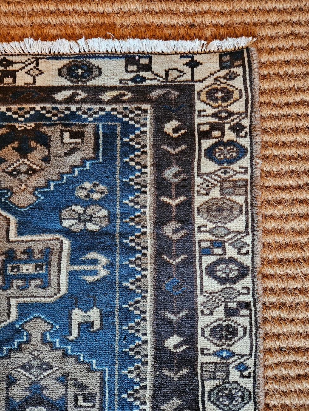 Teal Blue Pure Wool Malayer Rug View III
