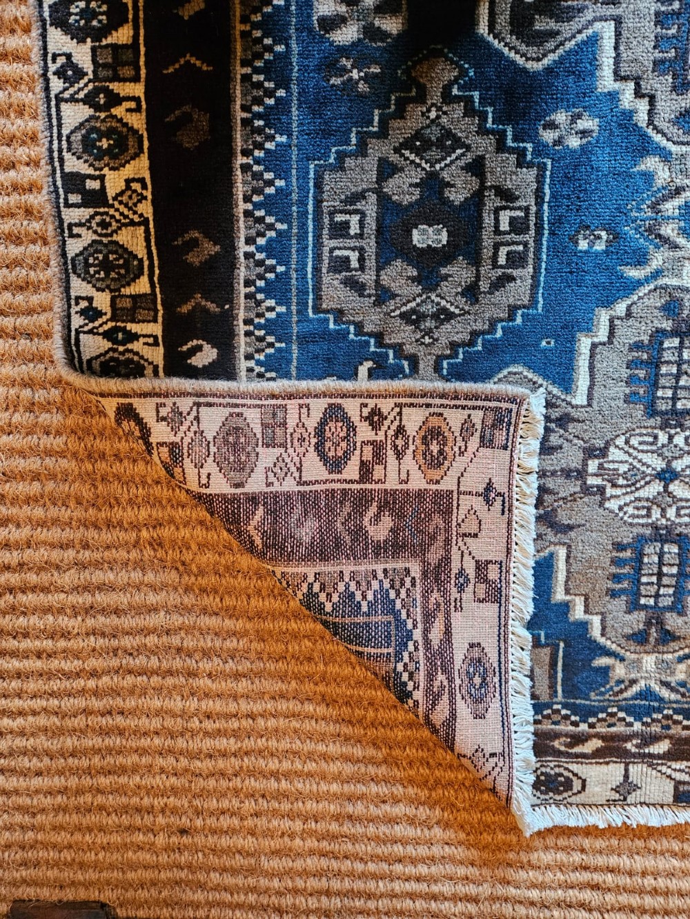 Teal Blue Pure Wool Malayer Rug View V