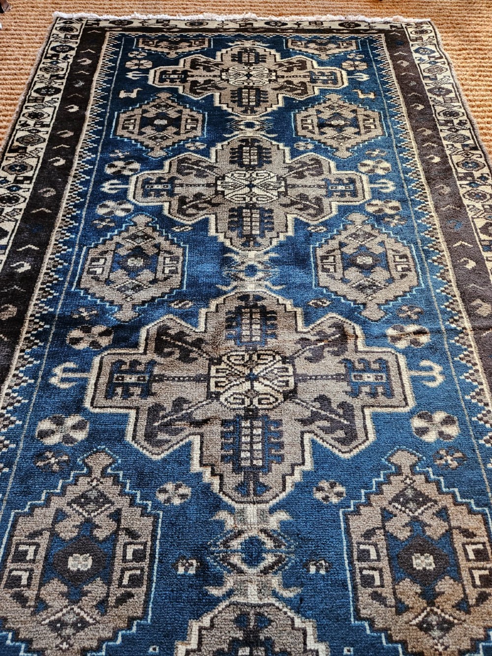 Teal Blue Pure Wool Malayer Rug View VII