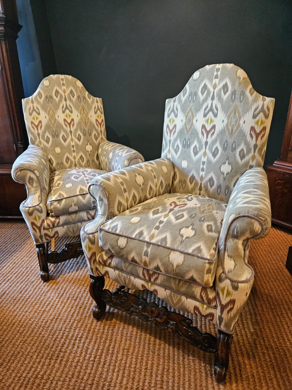 Pair of Victorian Upholstered Arm Chairs
