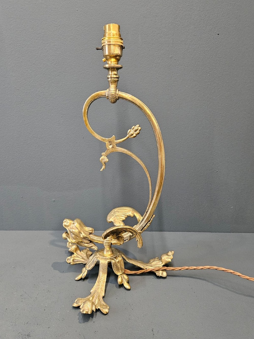 Unusual Late Victorian Brass Griffin Table Lamp