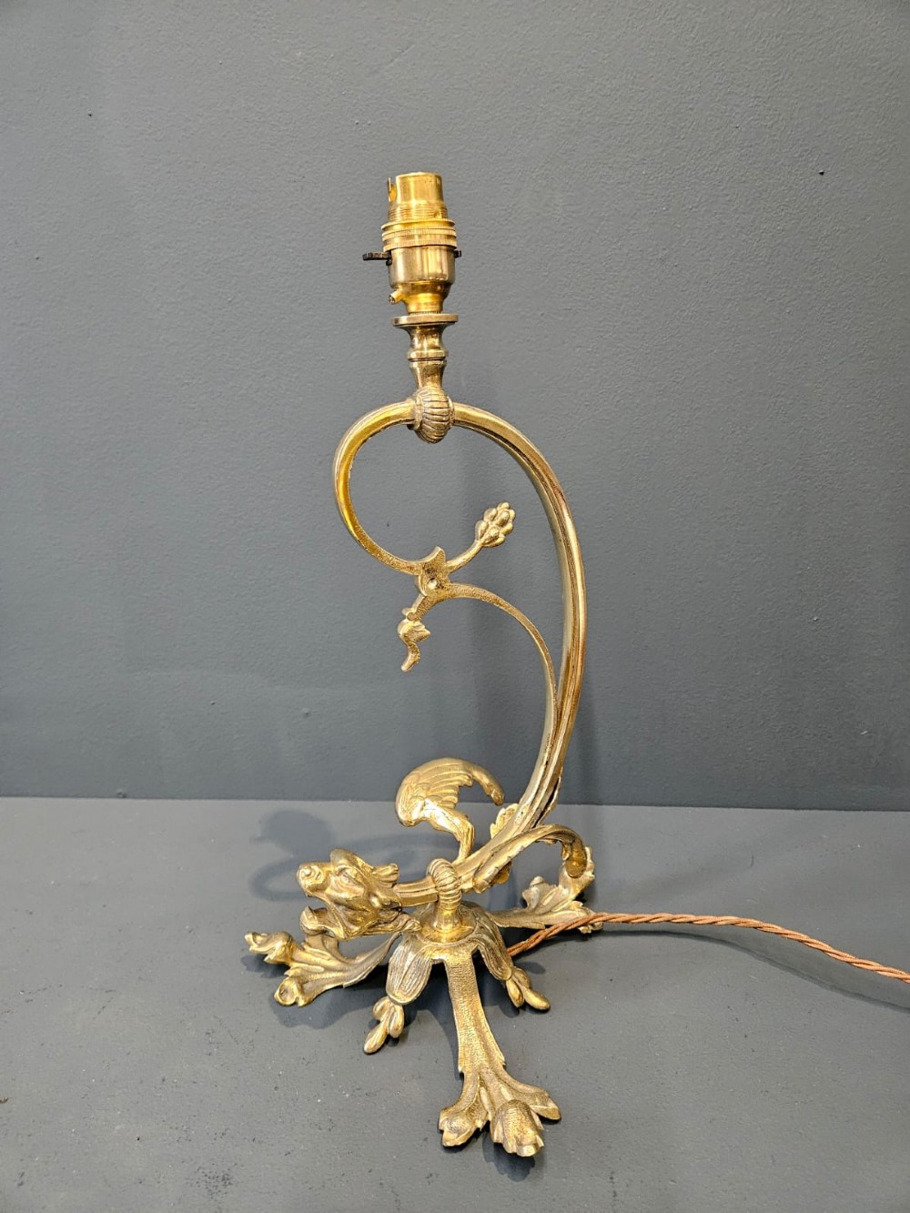 Unusual Late Victorian Brass Griffin Table Lamp View II